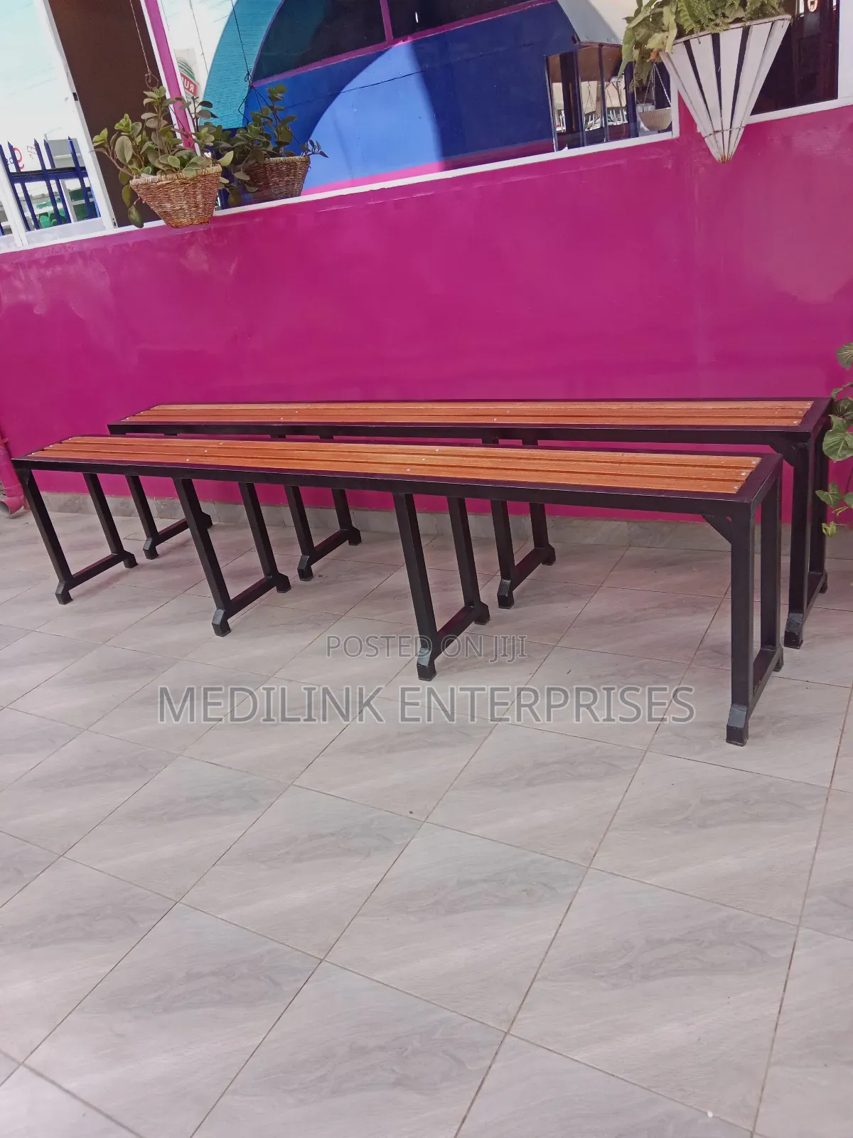 Metallic 9ft Wooden Waiting Bay Benches