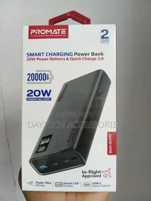 Promate 20000mah Smart Charging Power Bank - Black