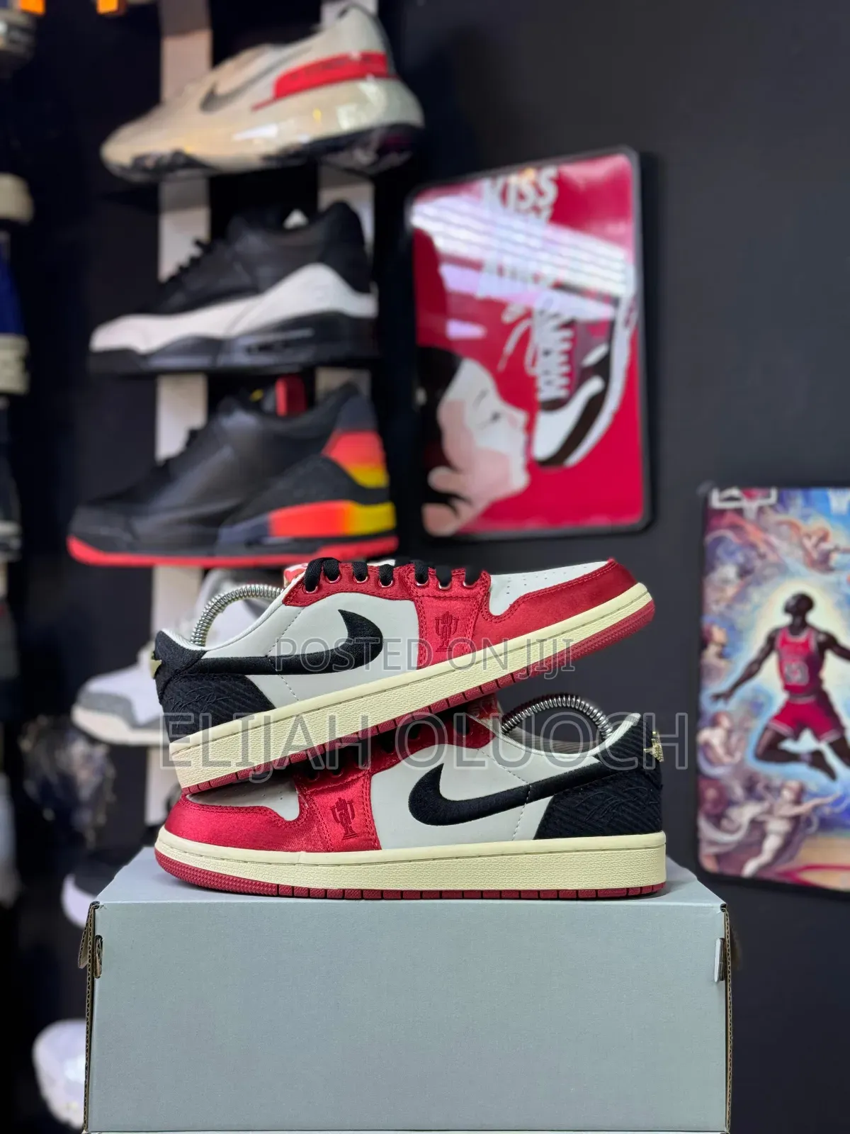 Trophy Room X Air Jordan 1 Low Og "Sail and Varsity Red" Sneaker.