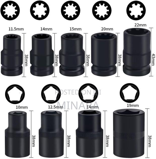 17 Pcs, Brake Caliper Sockets and Bit Master Set Hex/Pentagon Removal - thumbnail 2