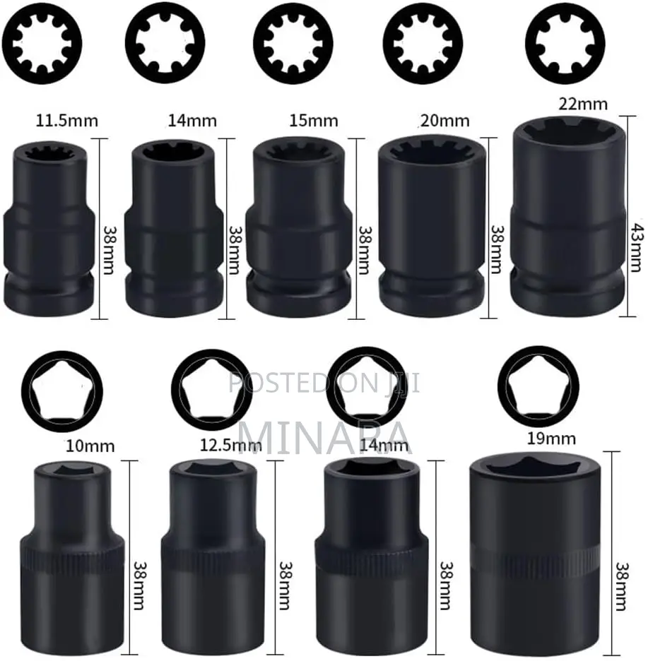 17 Pcs, Brake Caliper Sockets and Bit Master Set Hex/Pentagon Removal