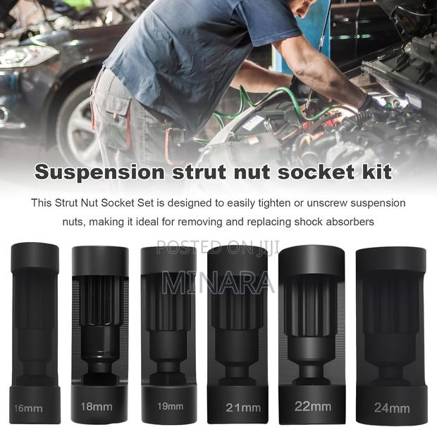 6 Pcs,Shock Absorber Strut Nut Removal Tool, 1⁄2” Suspension Sockets - thumbnail 2