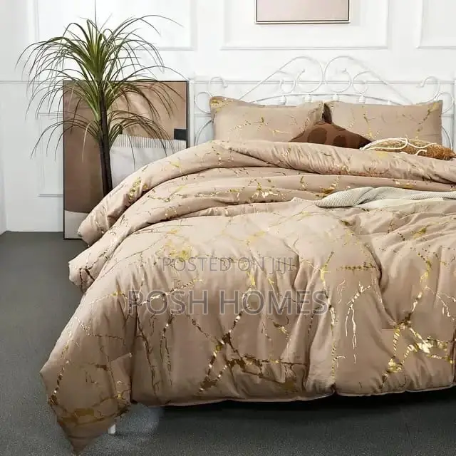 Brown Luxury Gold Marble Texture Foil Style Duvet Cover Set