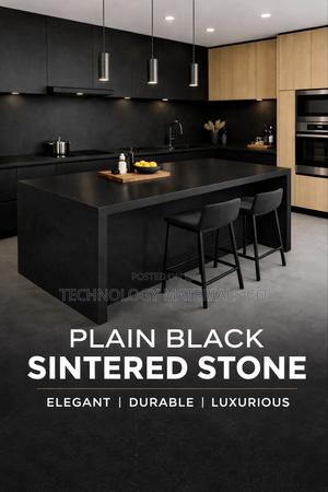 Plain Black Sintered Stone Kitchen Countertops–Modern & Durable Finish
