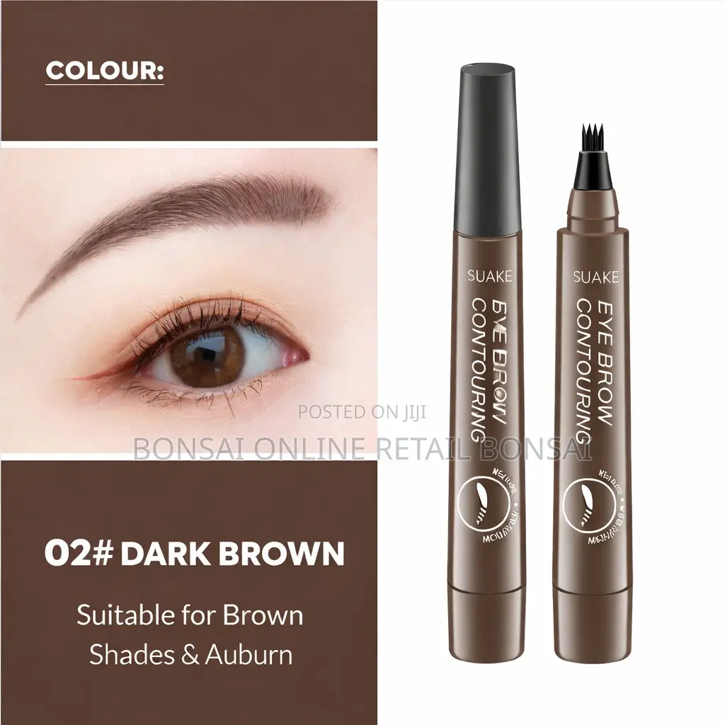 Quad-Tip Dark Brown Eyebrow Pen for Natural Hairlike Strokes Full Brow