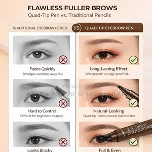 Quad-Tip Dark Brown Eyebrow Pen for Natural Hairlike Strokes Full Brow