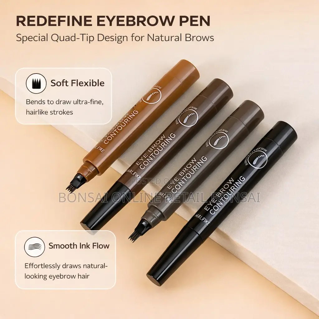 Quad-Tip Dark Brown Eyebrow Pen for Natural Hairlike Strokes Full Brow