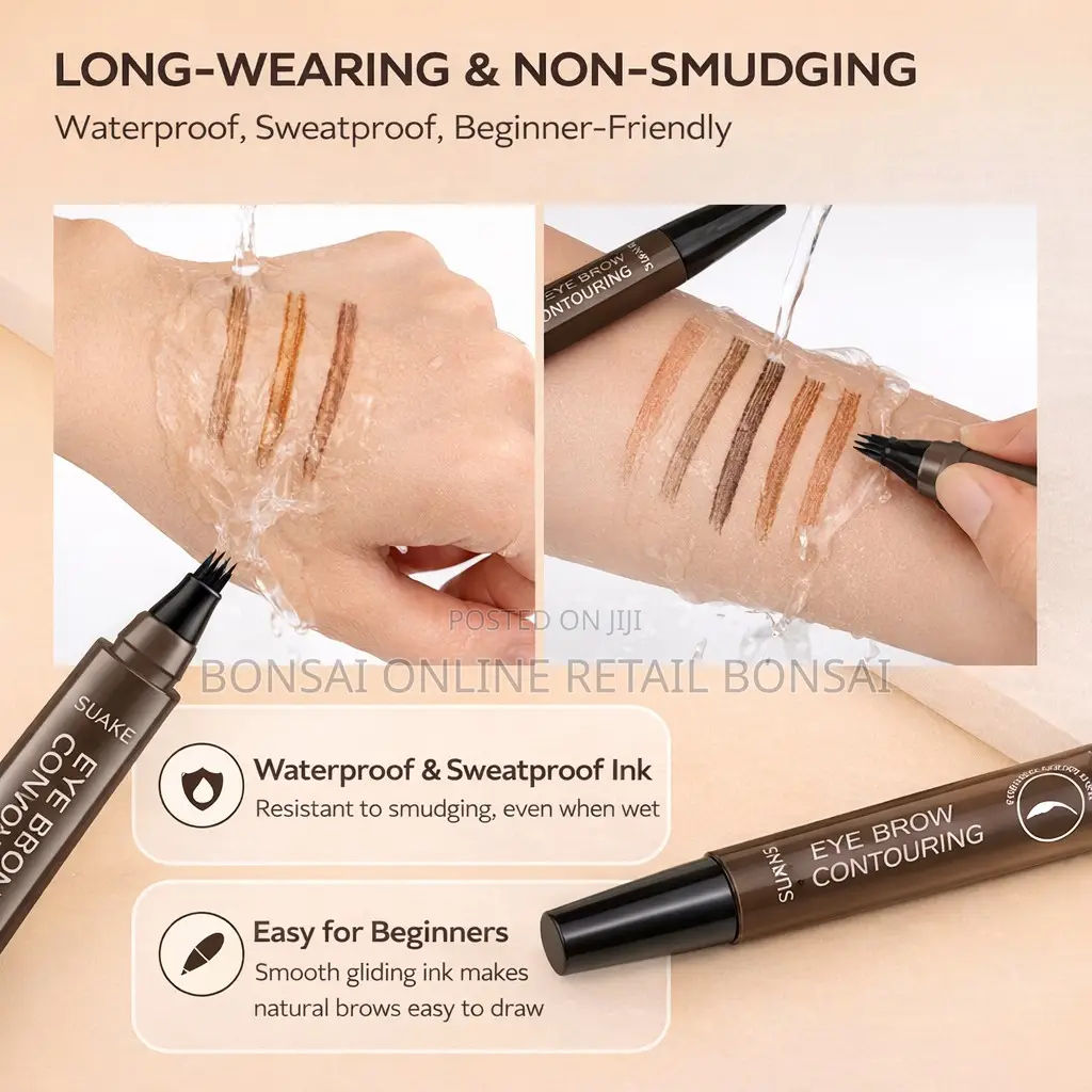 Quad-Tip Dark Brown Eyebrow Pen for Natural Hairlike Strokes Full Brow