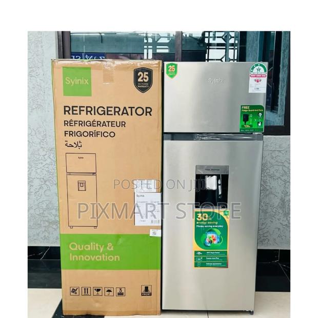 Syinix 210l Double Door Refrigerator | Water Dispenser Fridge Guard - main view