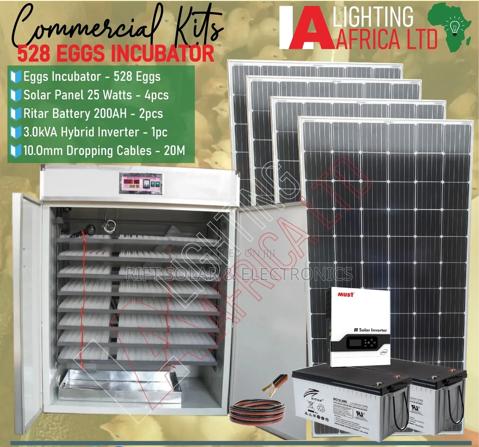 (4)470w Solar - (2)200ah Battery - 1.5kv Inverter - 528eggs Incubator
