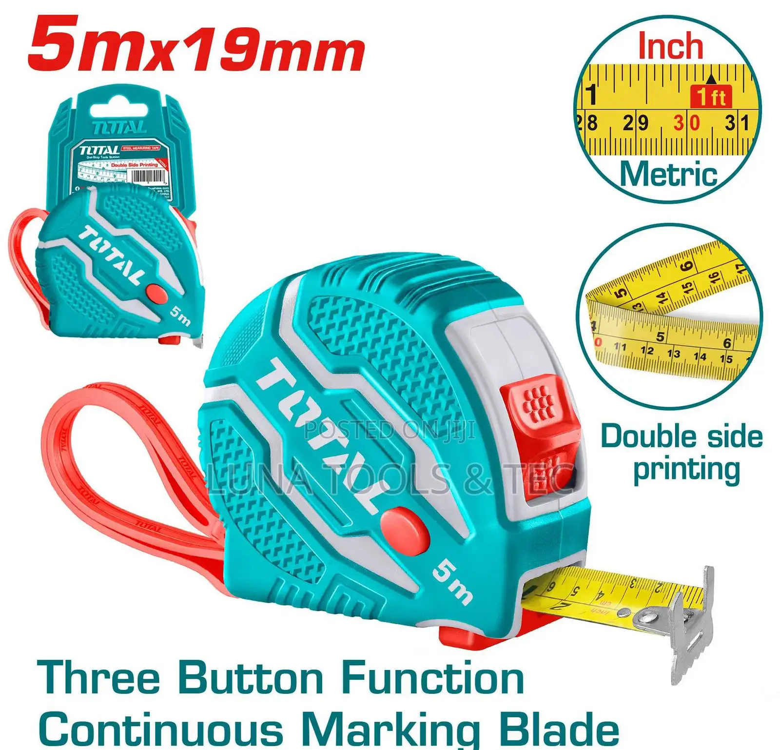 Total Tmt126051 Steel Measuring Tape
Length Width:5mx19mm
