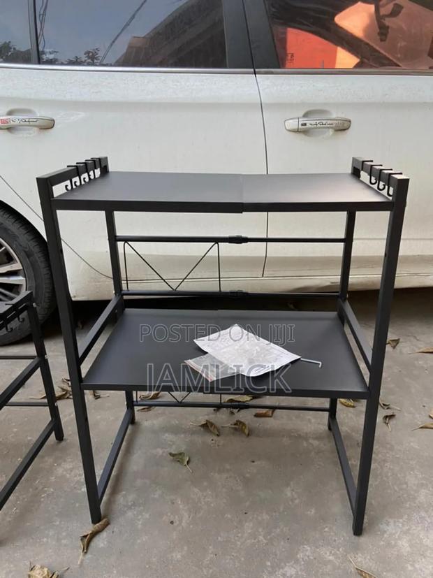 Two-Layer Metallic Microwave Stand – Black –Zy - main view