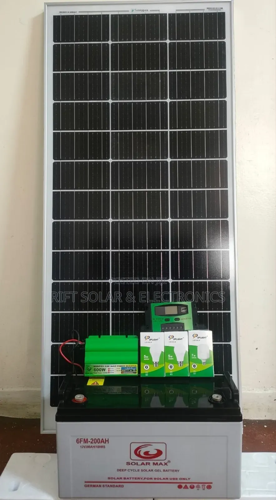 250 Watts Home Solar Solution - 200ah Battery - 600w Inverter Full Kit