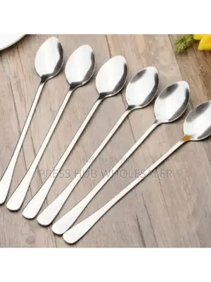 Set of Six Stainless Steel Long-Handled Iced Tea Spoons.