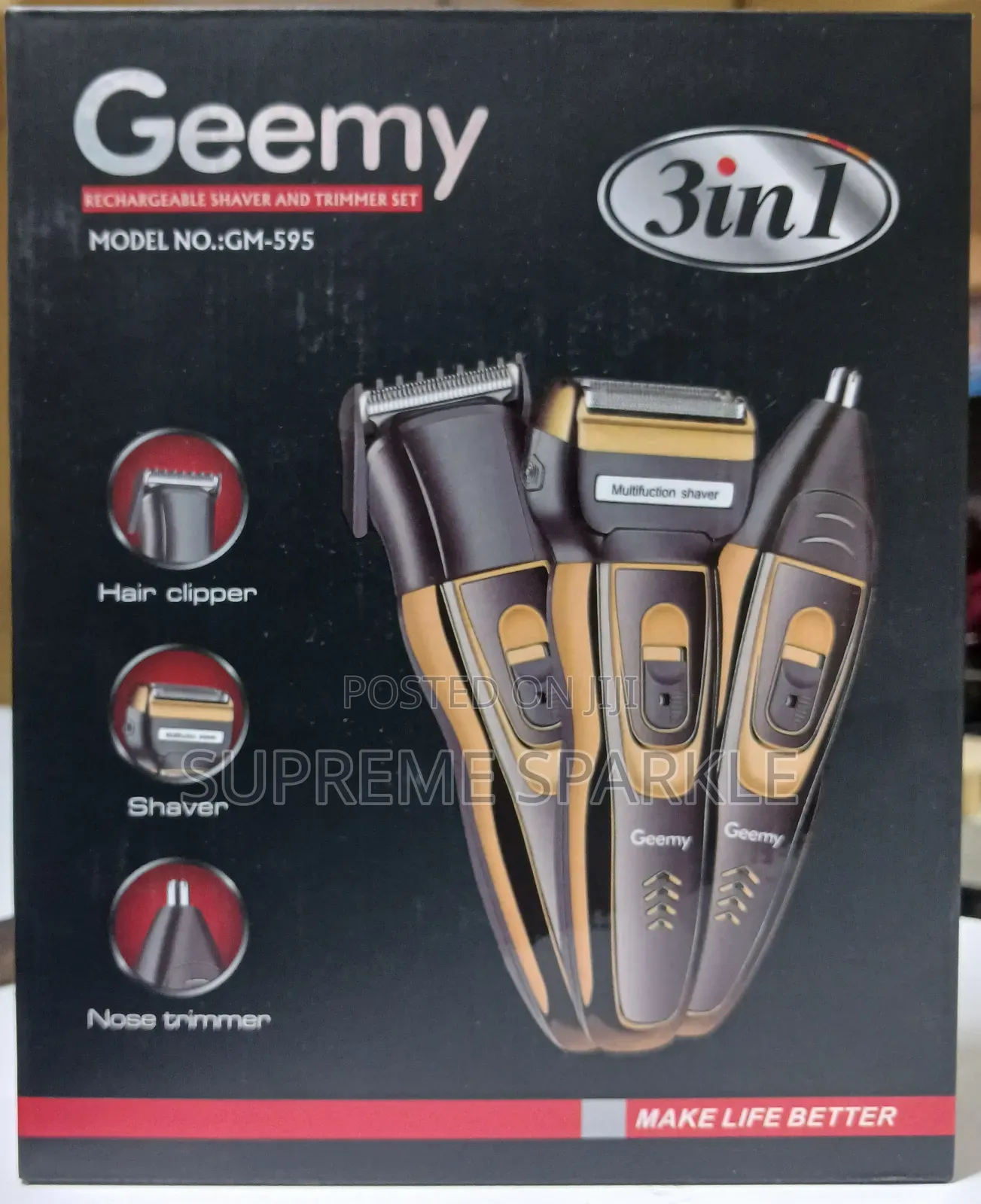 Geemy 3-in-1 Rechargeable Hair Clipper,Shaver Nose Trimmer. Gm-595