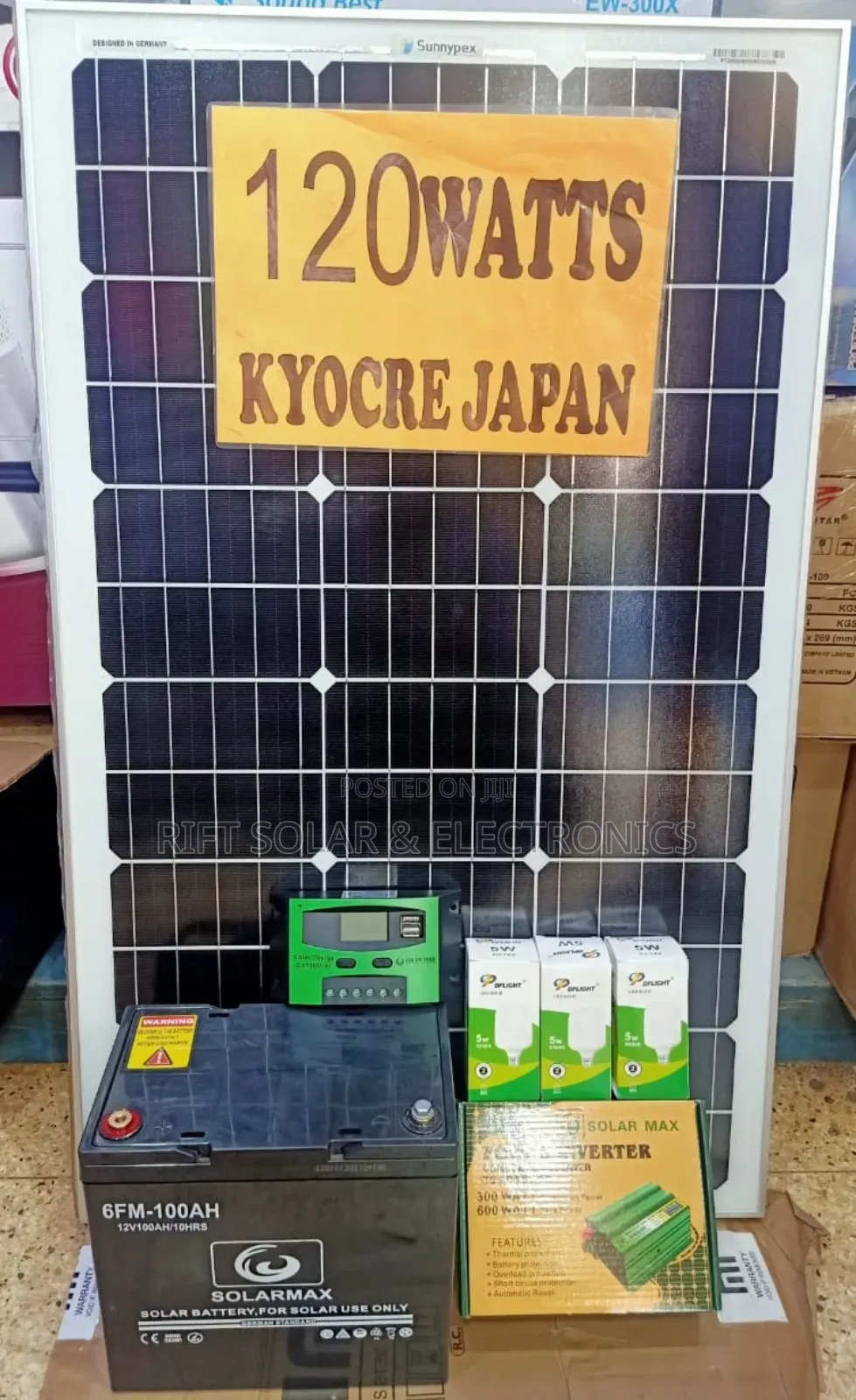 120 Watts Solar - 100ah Battery - 10a Controller - 300 Watts Inverter