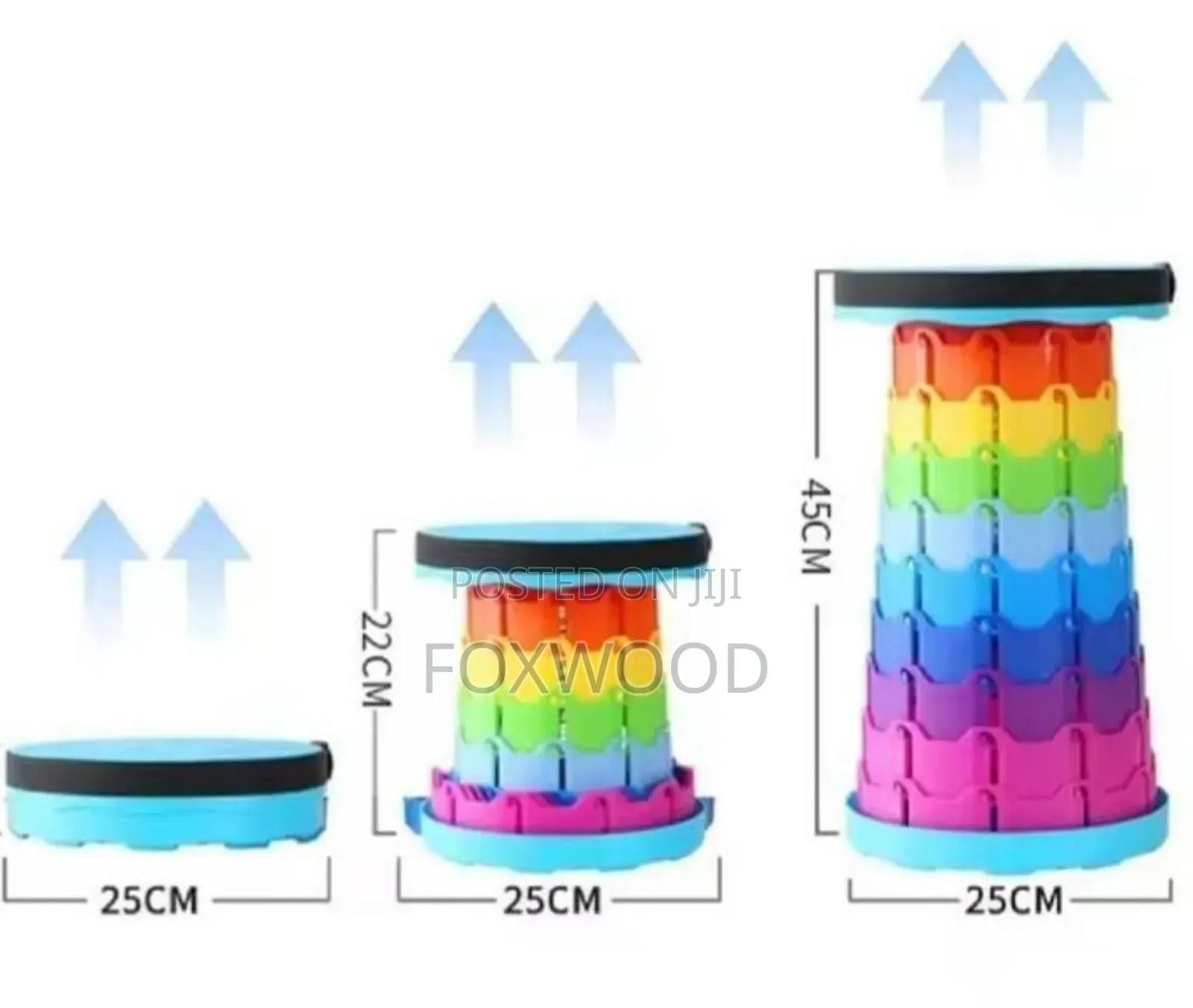 Portable Telescopic Folding Stool With a Rainbow Design.