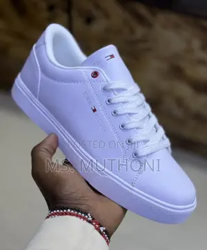 Black and White Tommy .Hilfiger Low-Cut Leather Mix Sneakers.
