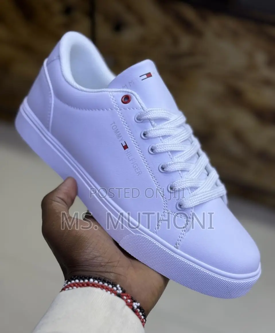 Black and White Tommy .Hilfiger Low-Cut Leather Mix Sneakers.
