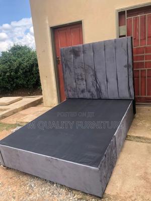 New Gray Bed With Raised Headboard - main view