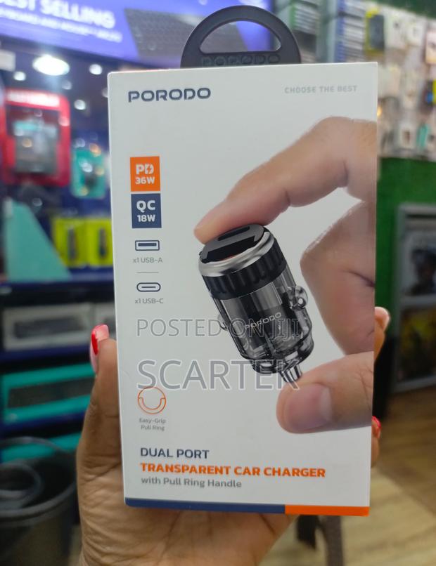 Dual Port Transparent Car Charger With Pull Ring Handle - main view