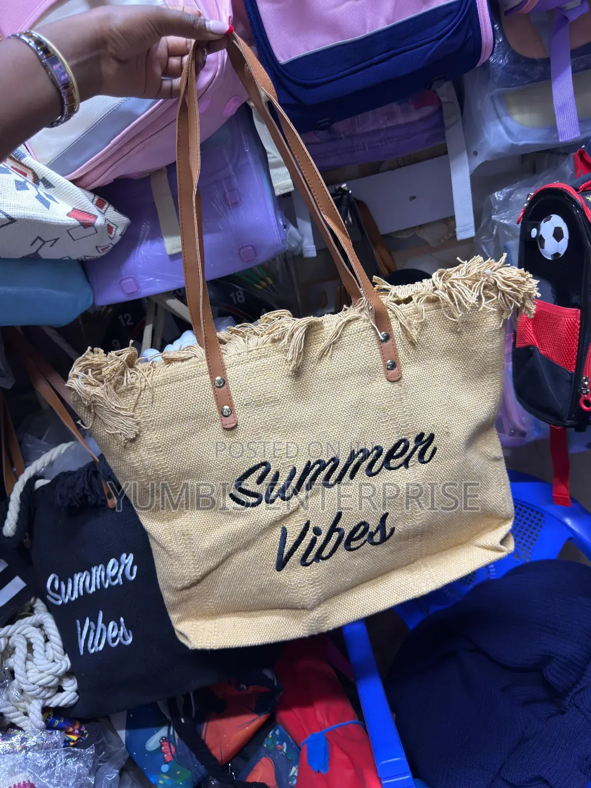Summer Vibes Big Tote Bag With Zip Beige