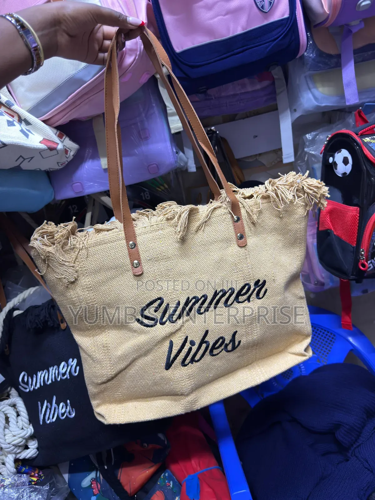 Summer Vibes Big Tote Bag With Zip Beige