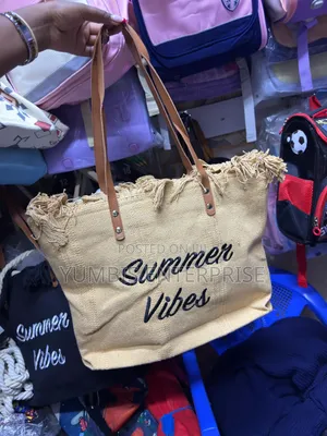 Summer Vibes Big Tote Bag With Zip Beige