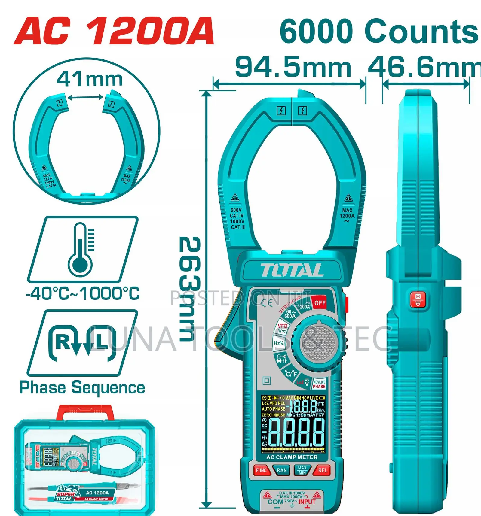 Total TMT Digital Ac Clamp Meter 1200a