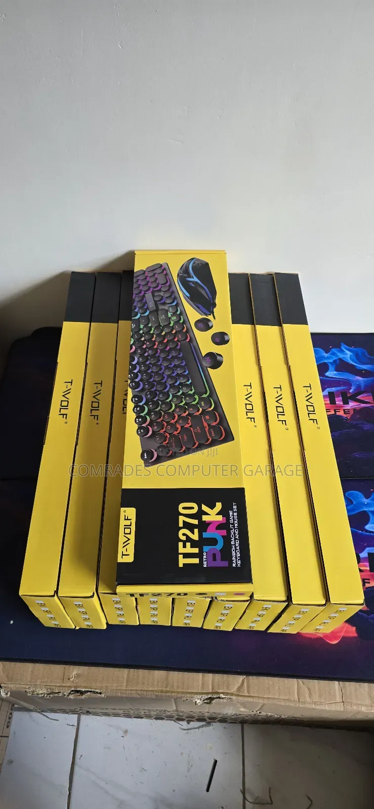-Wolf Tf270 Punk Retro Backlit Wired Gaming Keyboard and Mouse Set.