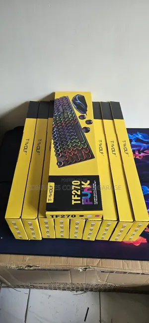 -Wolf Tf270 Punk Retro Backlit Wired Gaming Keyboard and Mouse Set.