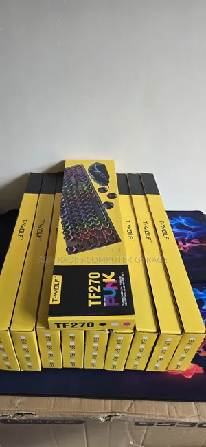 -Wolf Tf270 Punk Retro Backlit Wired Gaming Keyboard and Mouse Set.