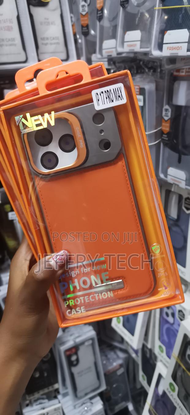 Njoyny Metallic Pu Leather Case for iPhone 17 Pro Max -Orange - thumbnail 2
