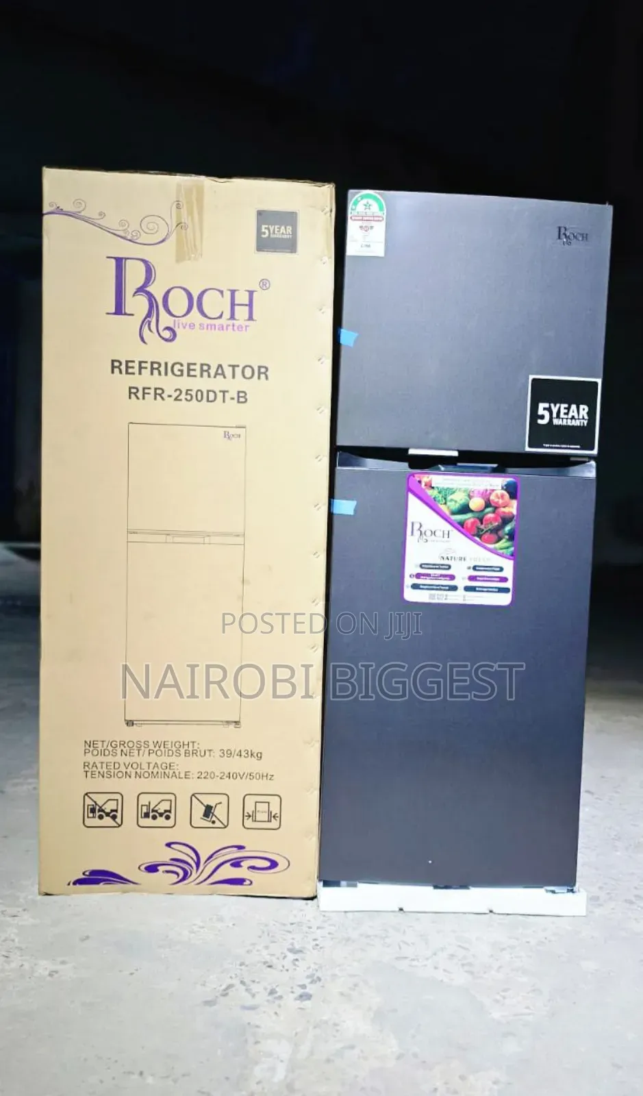 197 Litres Roch RFR-250-Dt-B Double Door No Frost Refrigerator
