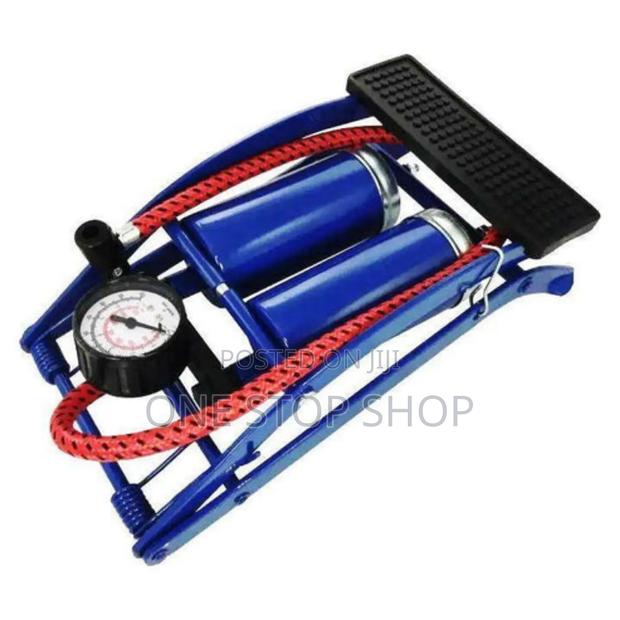 Metallic Dual Cylinder Foot Pump With Ball/Bike Adaptors