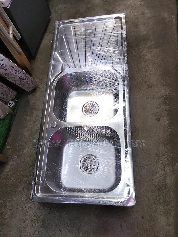 Double Bowl Stainless Kitchen Sink With a Drainboard - main view
