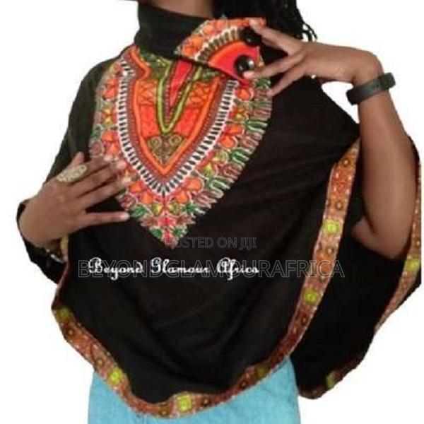 Women's Black Ankara Poncho - thumbnail 2