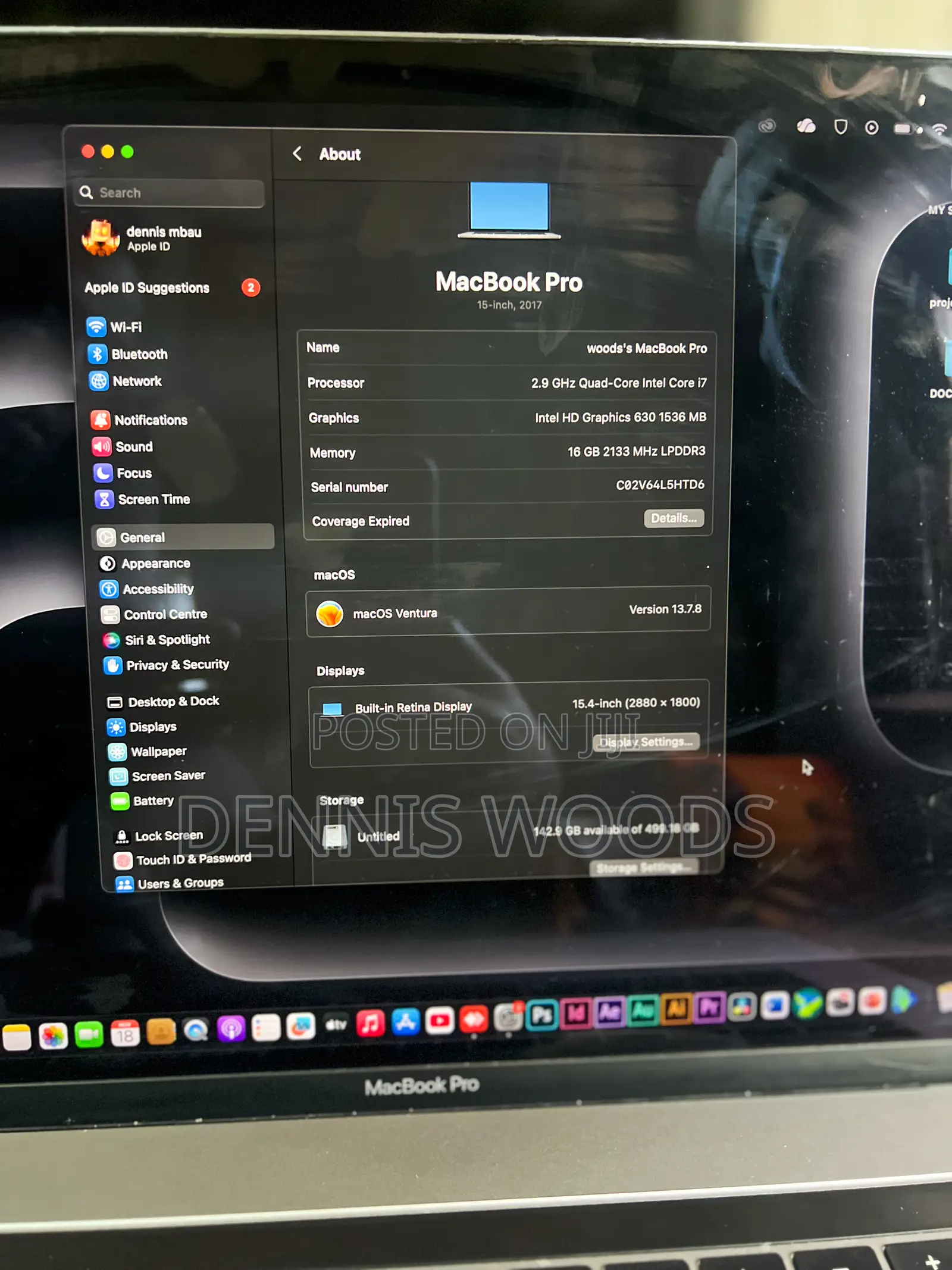 Laptop Apple MacBook Pro 2017 16GB Intel Core i7 SSD 512GB