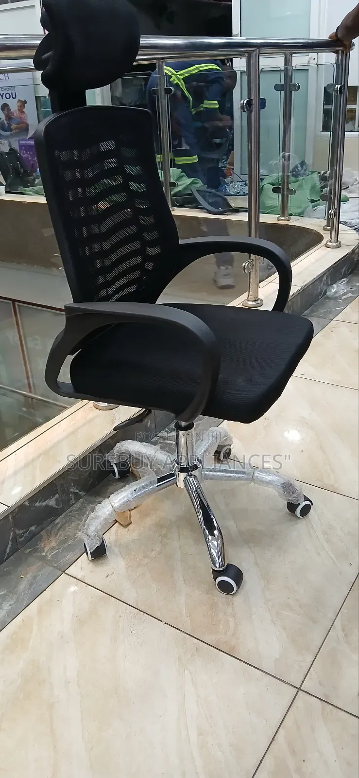 Secretarial Mesh Office Chair With Adjustable Headrest