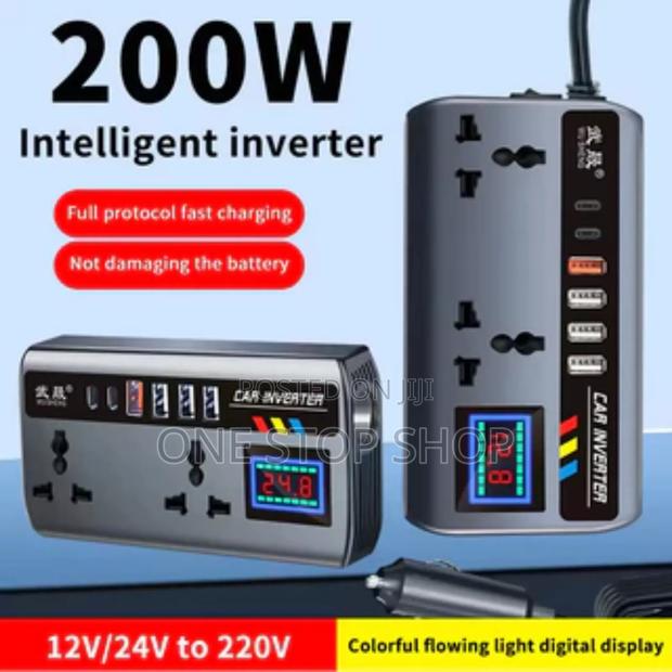 Car 200w Inverter With Safety Features Multiple Device Charging Ports