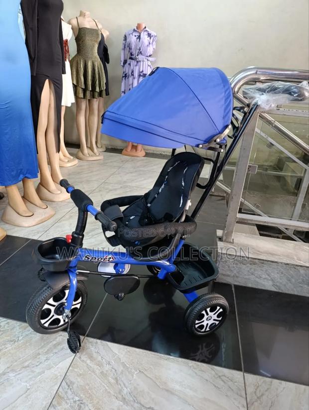 Convertible Blue Kids Tricycle With Canopy and Push Handle Ht4