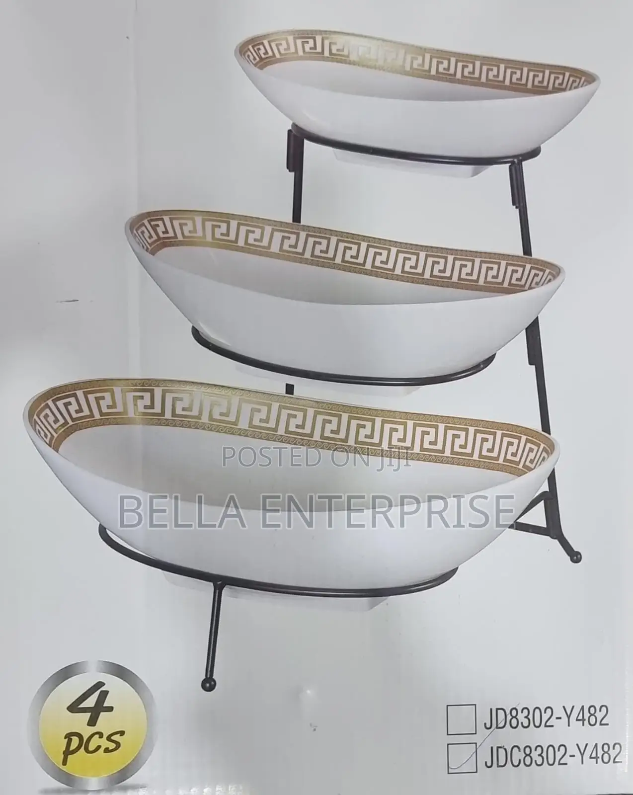 Set of 3 Ceramic Fruit Plates on Black Metal Rack