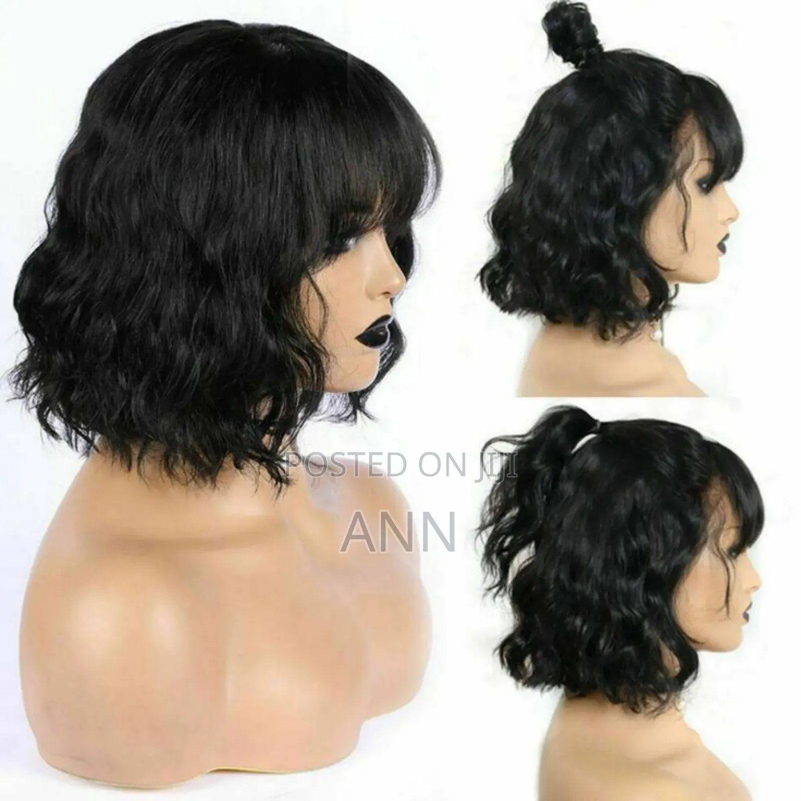 12 Inch Wavy Bob Semi Human Wig With Bangs and Without Bangs
