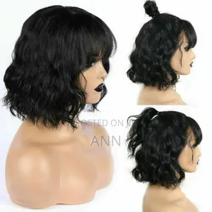 12 Inch Wavy Bob Semi Human Wig With Bangs and Without Bangs