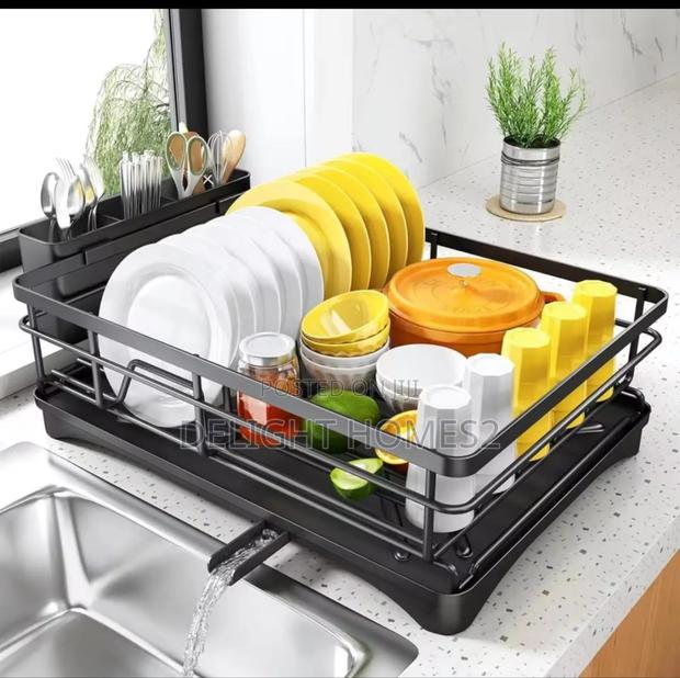 Single Layer Carbon Metal Dishrack With Cutlery Holder-Nje
