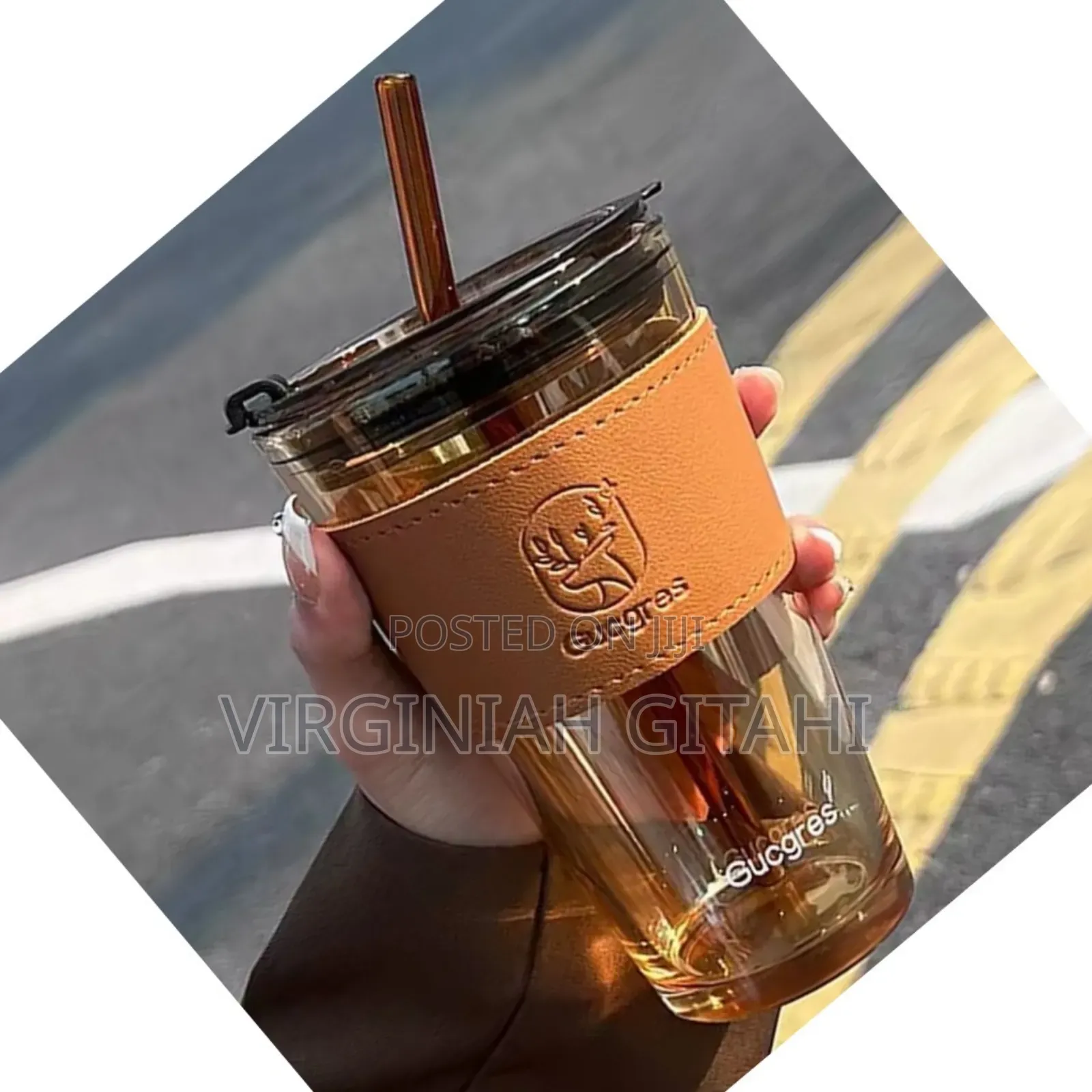 Restocked- Glass Cups With Cover+Straw+Leather Sleeveand
