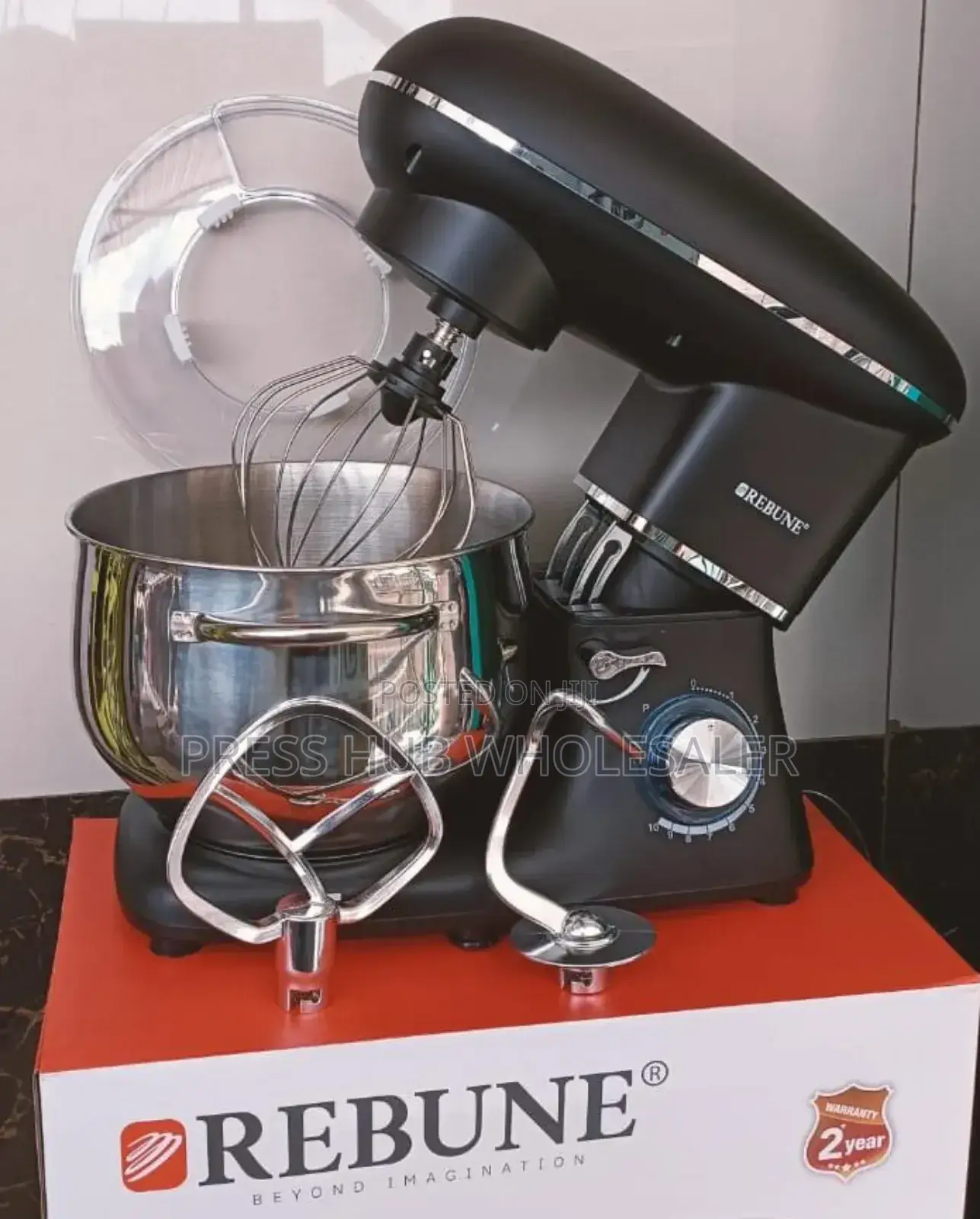 Rebune Electric Stand Food Mixer (Re-2-067) in Black/Silver.