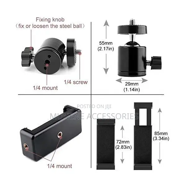 2 in 1 Mobile Tripod Holder Clip With Ball Head Adapter Set for Tripod