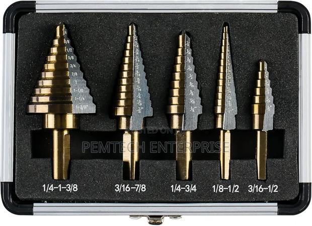 5 HSS Titanium-Coated Step Drill Bits in an Aluminum Case. - thumbnail 3