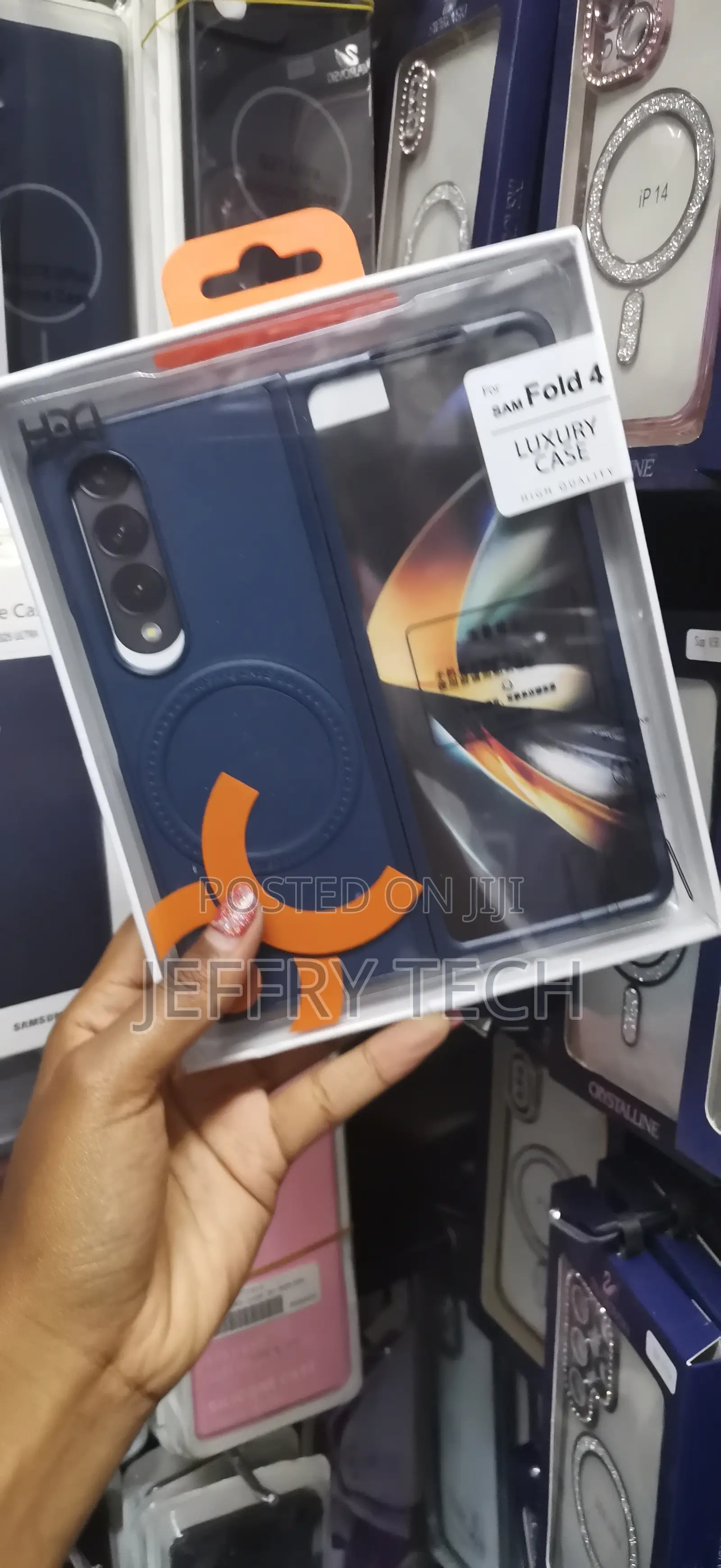 Trisik Samsung Galaxy Z Fold 4 HDD Leather Magsafe Case -Blue
